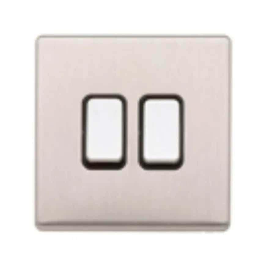 Plate Switch 2 Gang 2 Way SP 20A Brushed Stainless Steel Black Inserts