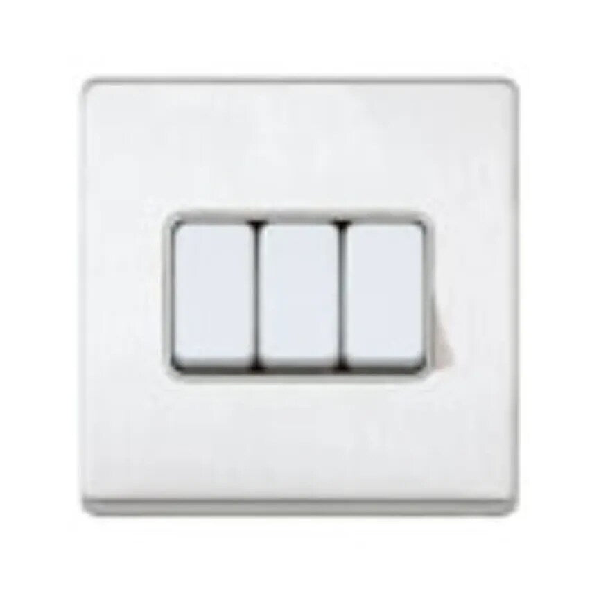 Plate Switch 3 Gang 2 Way SP 10A White White Insert