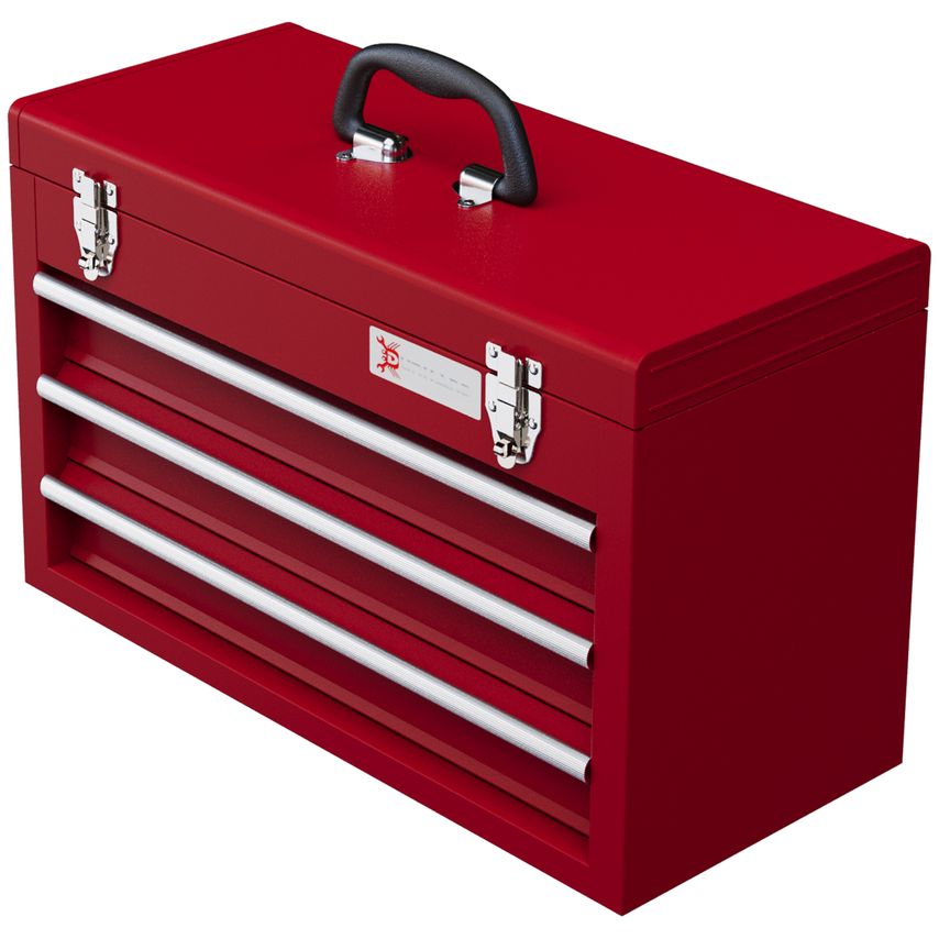 Portable 3 Drawer Tool Chest Lockable Tool Box with Ball Bearing Runners Red