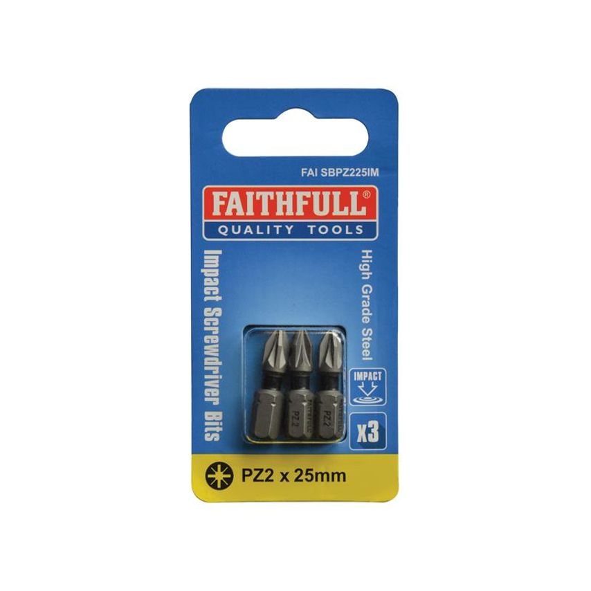 Pozi Impact Screwdriver Bits PZ2 x 25mm (Pack 3) FAISBPZ225IM