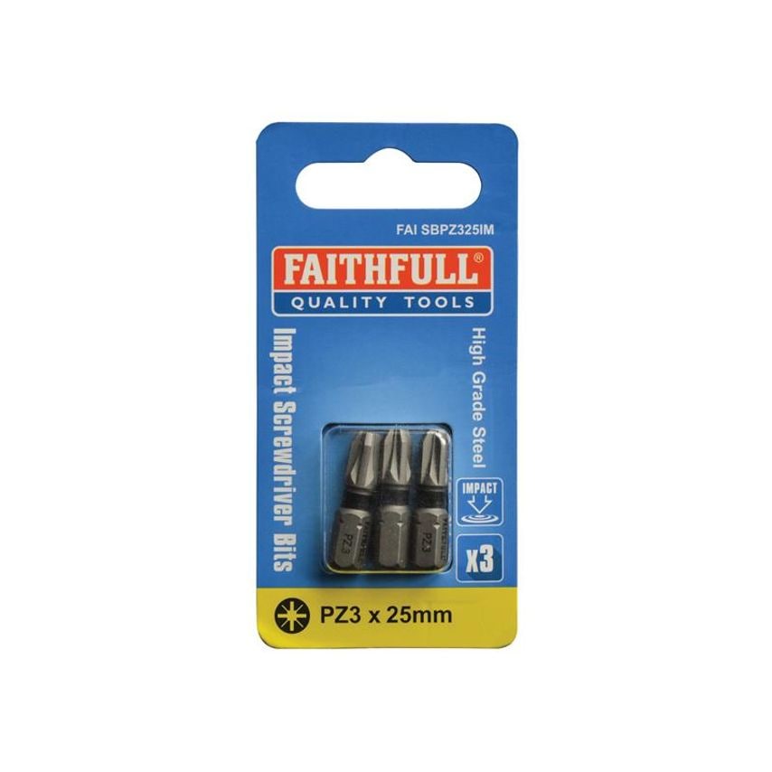 Pozi Impact Screwdriver Bits PZ3 x 25mm (Pack 3) FAISBPZ325IM