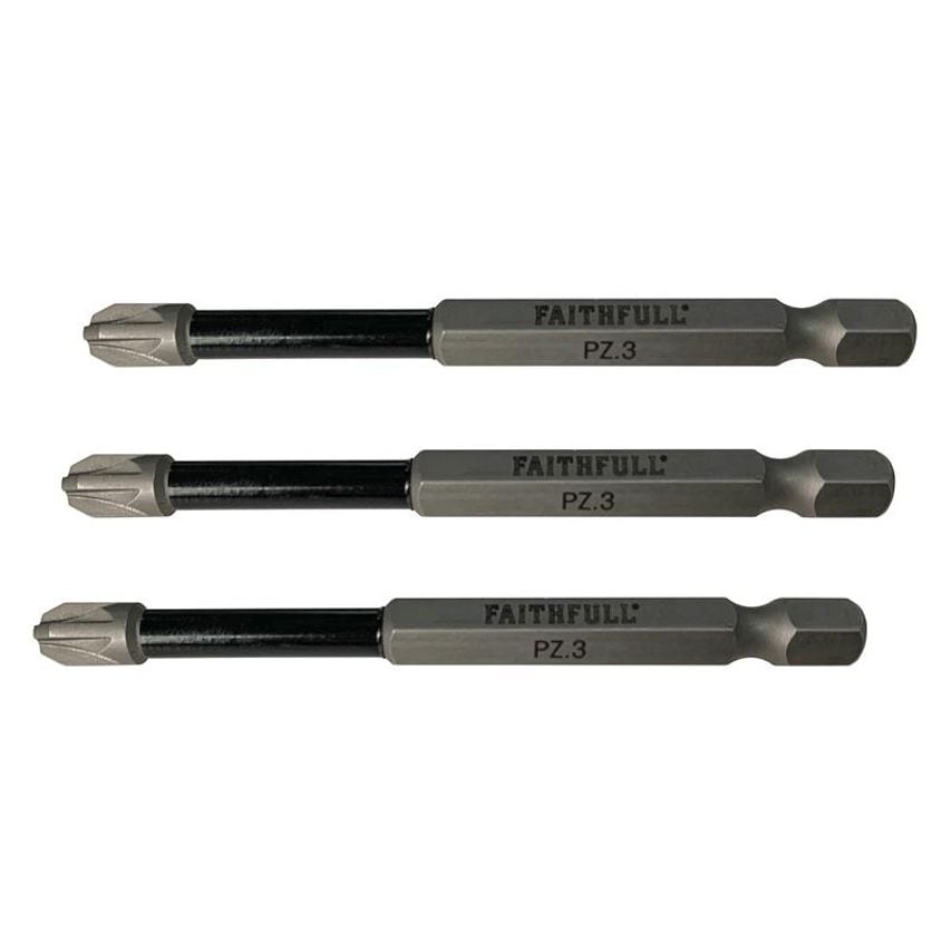 Pozidriv Impact Screwdriver Bits PZ3 x 75mm (Pack 3) FAISBPZ375IM