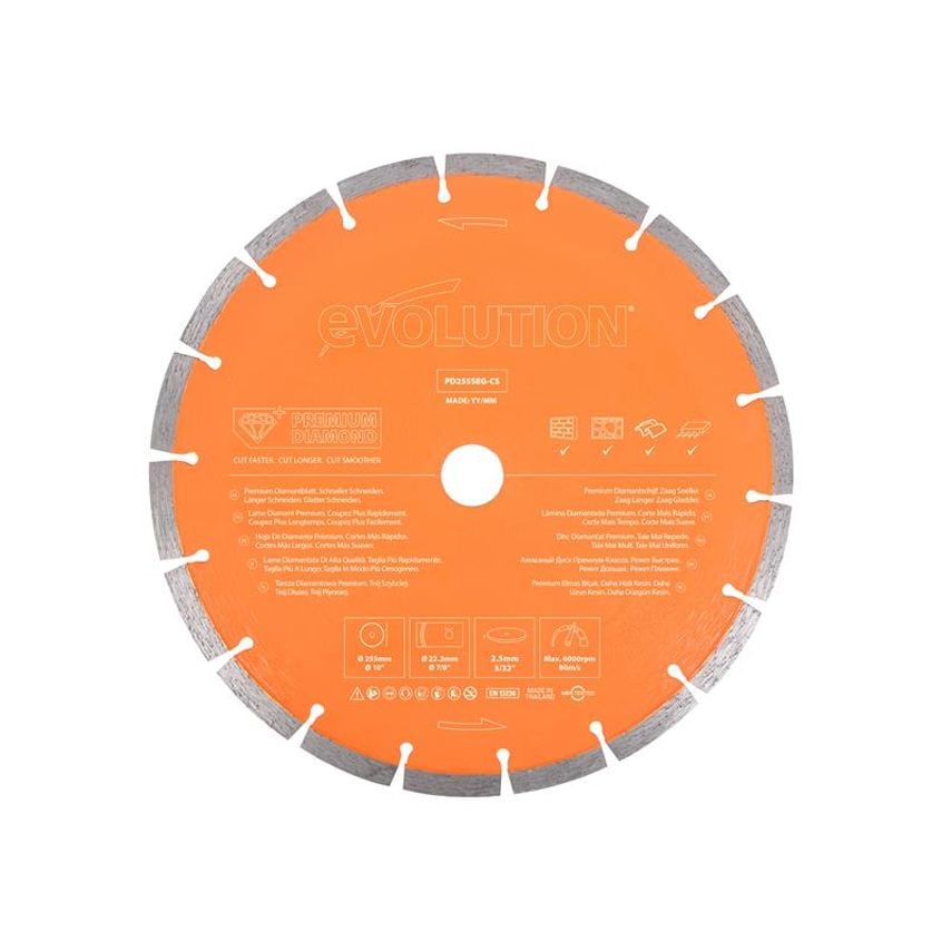 Premium Diamond Disc Cutter Blade 255 x 22.2mm EVLPD255SEGC