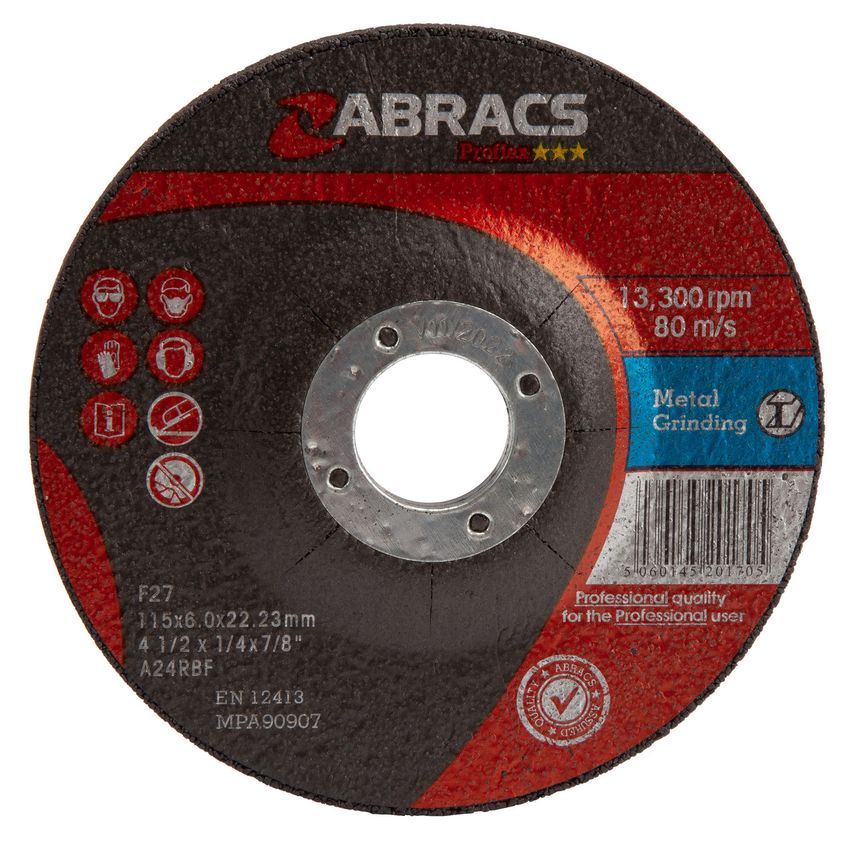 Proflex Metal Grinding Discs with DPC Centre 115mm x 6mm (25 Pack)