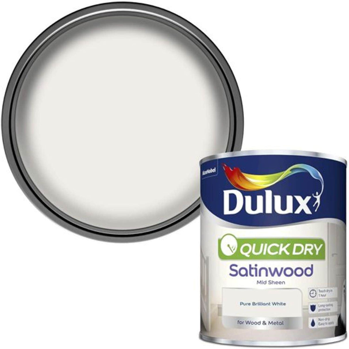 Quick Dry Satinwood Paint for Wood and Metal - Pure Brilliant White - 750ml