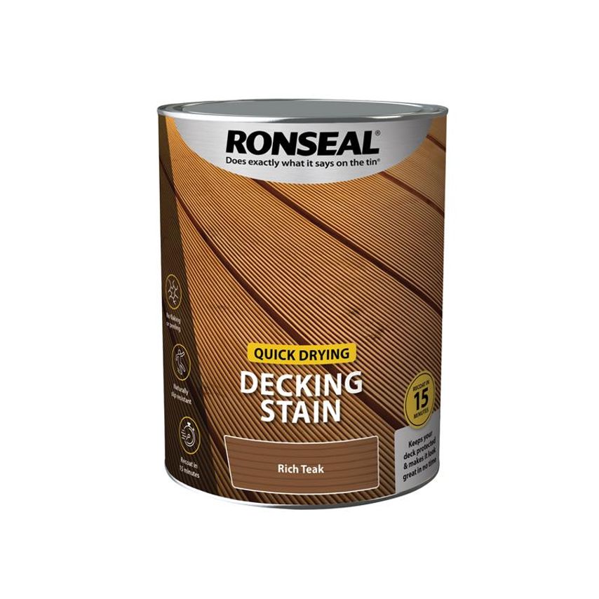 Quick Drying Decking Stain Rich Teak 5 litre RSLQDDSRT5L