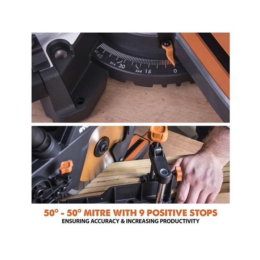 R210SMS-300+ Pro Multi-Material Sliding Mitre Saw 210mm 1500W 240V EVLR210S300