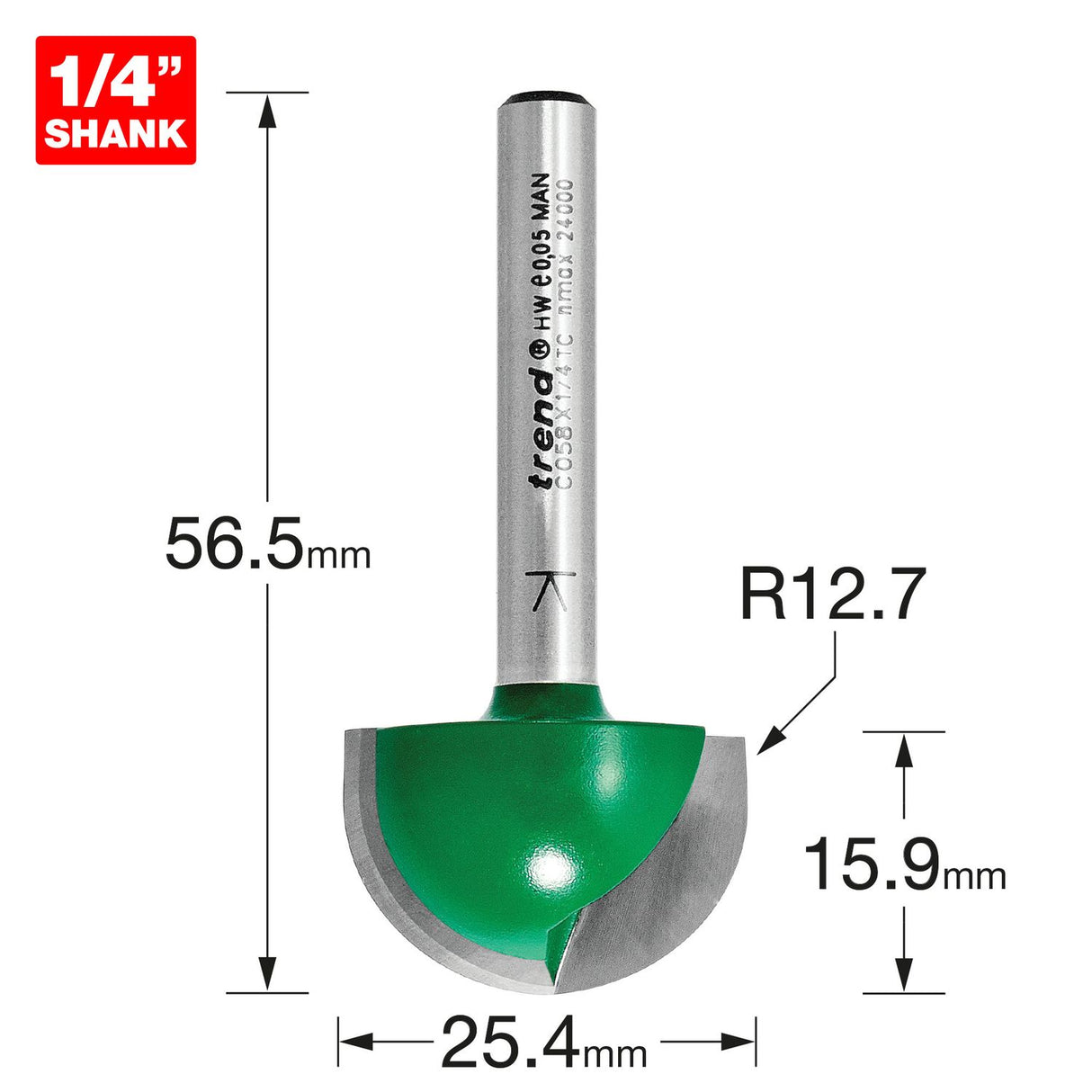 Radius 12.7mm Radius x 25.4mm Diameter - C058X1/4TC