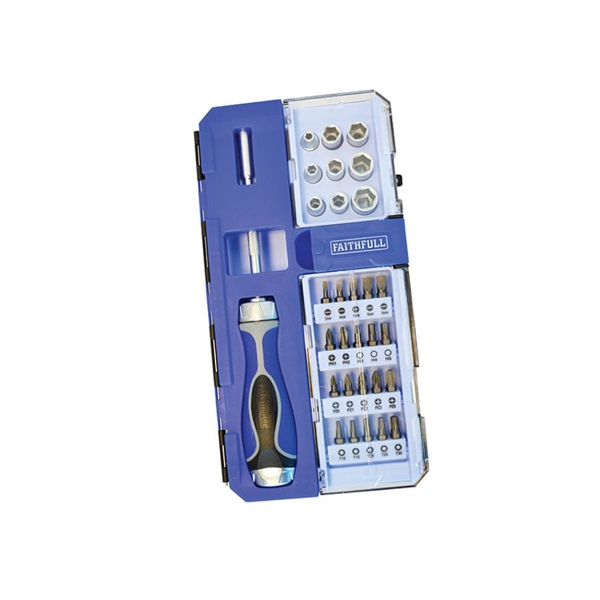 Ratchet Screwdriver & Socket Set, 33 Piece FAISDSET33R