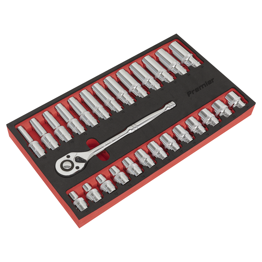 Ratchet Wrench & Socket Set27 Piece 1/2" Sq Drive