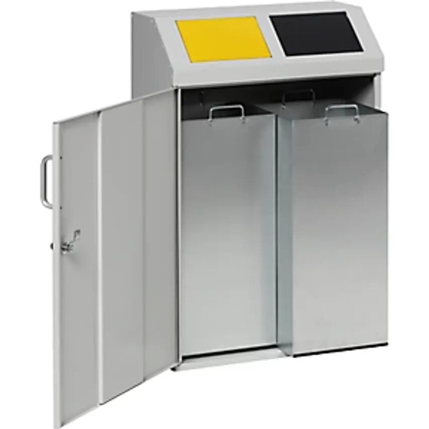 Recyclable Waste Collection Cupboard, Capacity 2 X 50 L, Light Grey RAL 7035