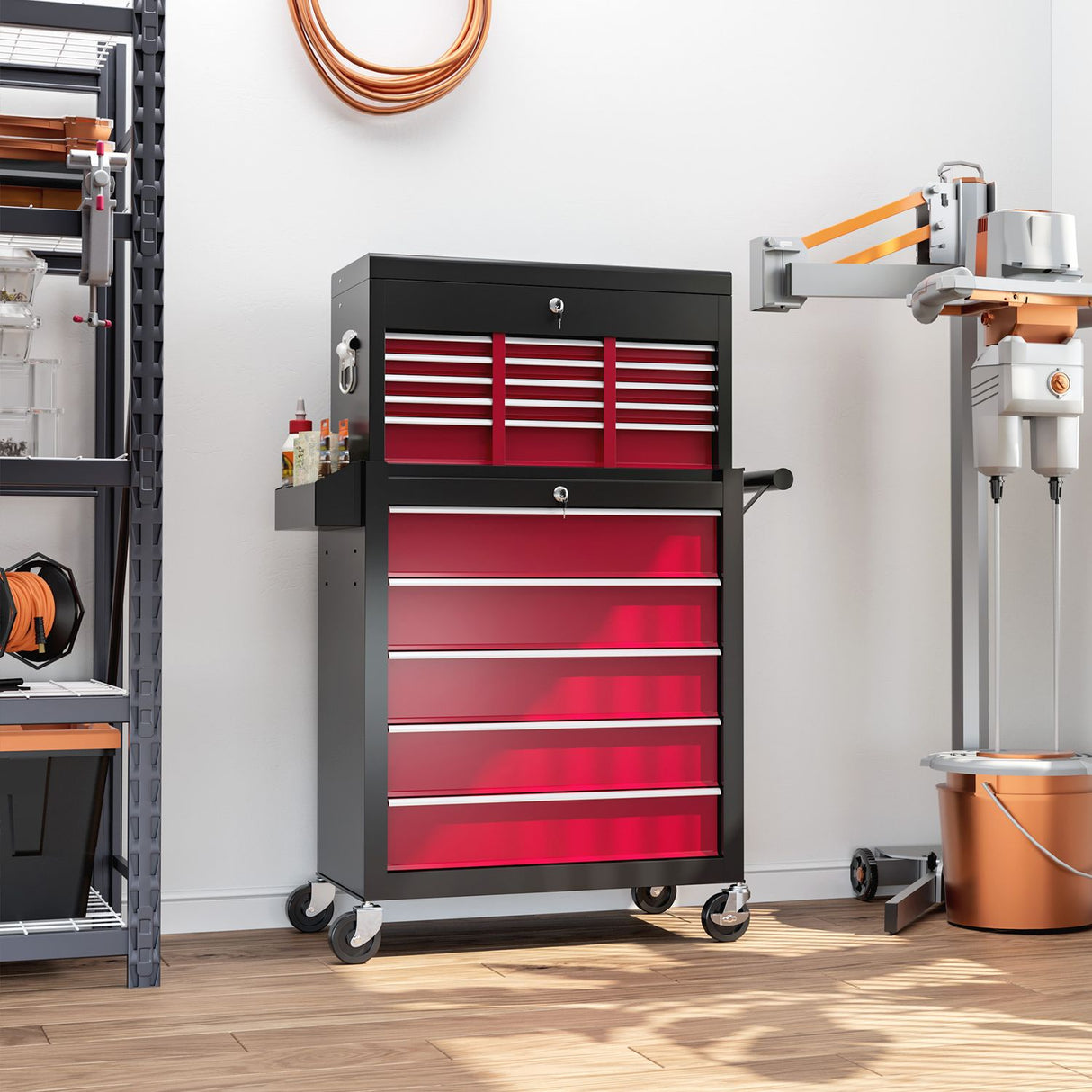 Rolling Tool Chest Lockable Roller Cabinet with with 14 Drawers Red - B20-108V00RD