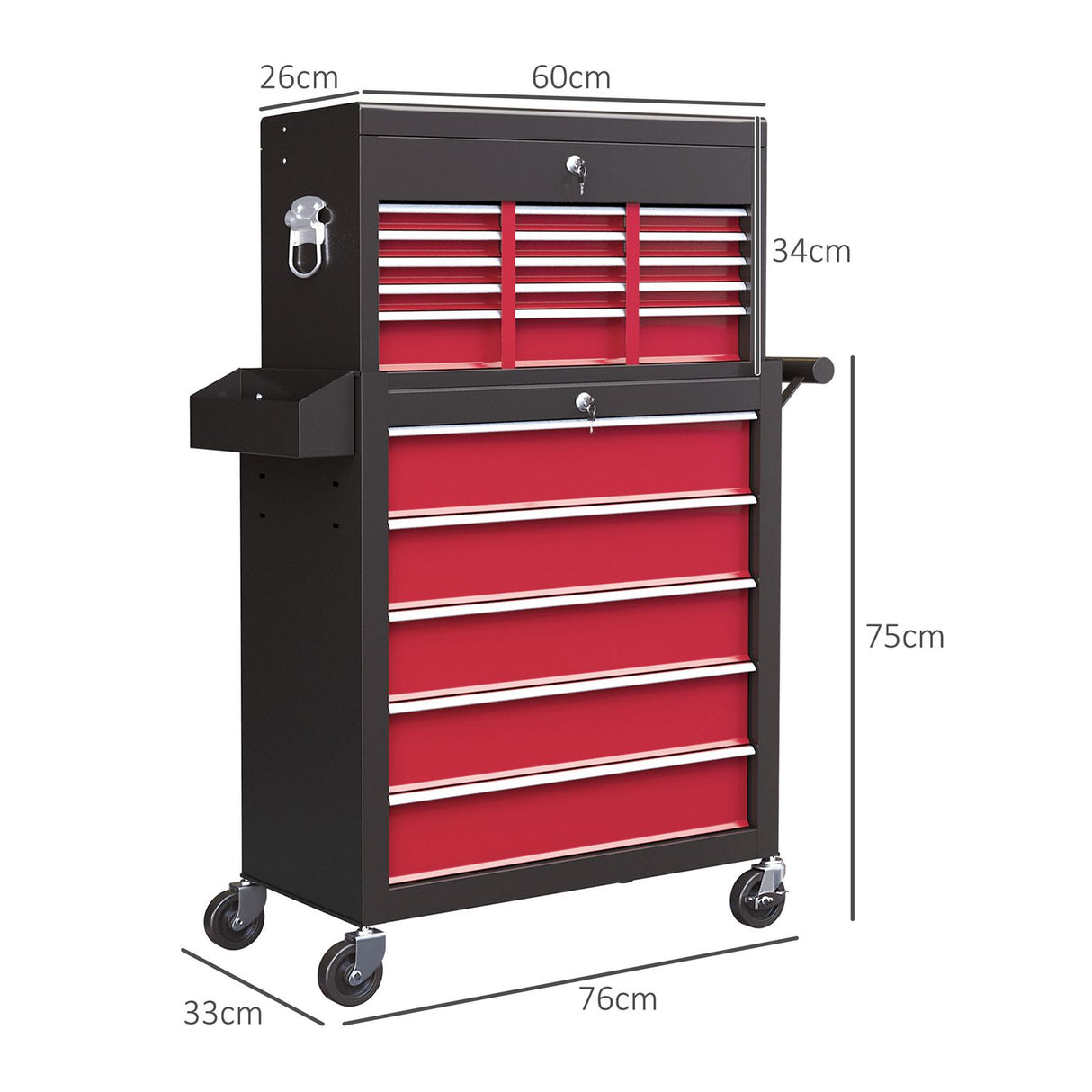 Rolling Tool Chest Lockable Roller Cabinet with with 14 Drawers Red - B20-108V00RD