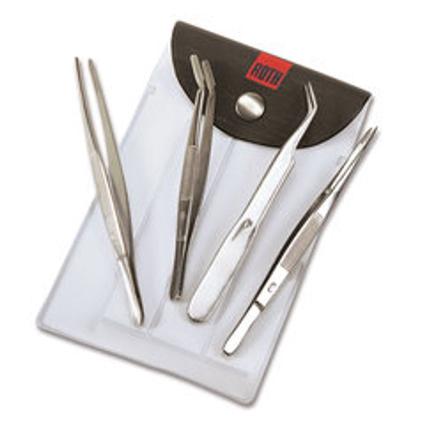 Rotilabo Tweezers Set 4 Stainless-steel Tweezers In Case 1 Units