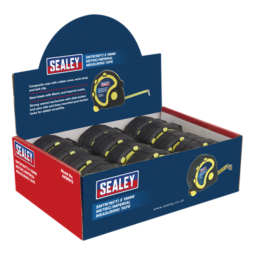 Rubber Tape Measure 5m (16ft) x 19mm Metric/Imperial Display, Box of 12