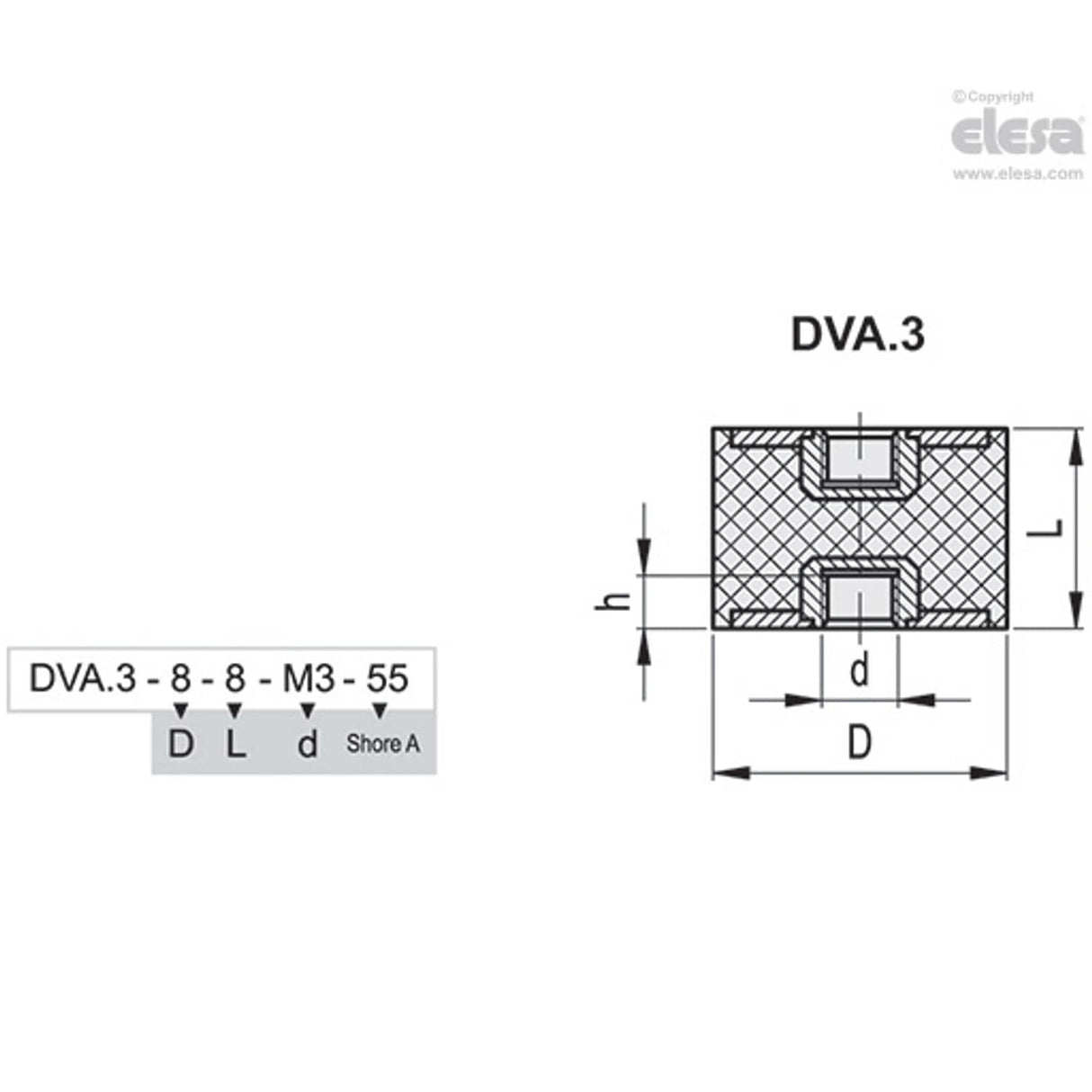 Rubber buffer-DVA.3-25-25-SST-M6-55