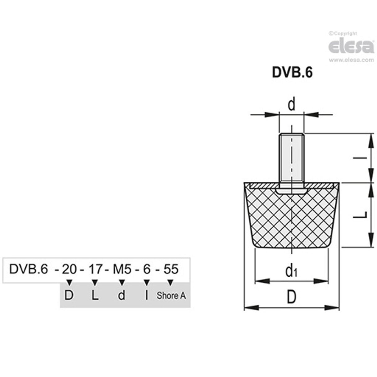 Rubber buffer-DVB.6-20-17-M5-10-55