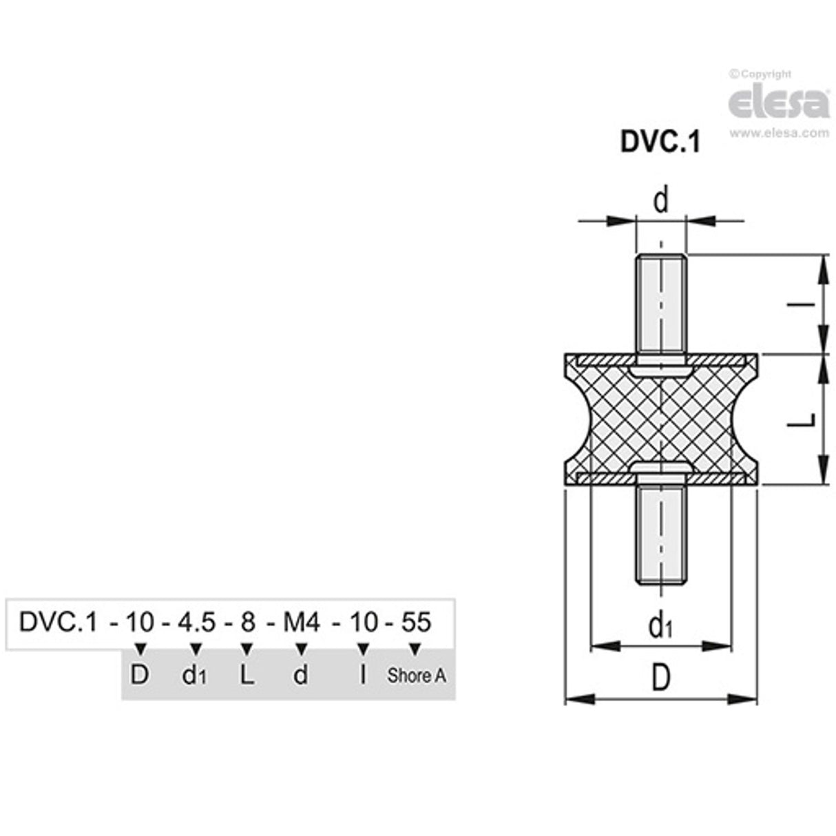 Rubber buffer-DVC.1-10-8-10-SST-M4-10-55