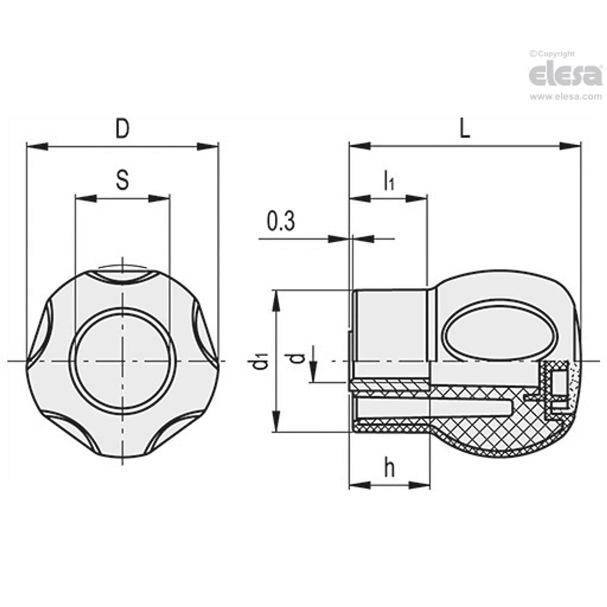 SOFT ball handle with lobes-EBK.50 B-M12-H-SOFT