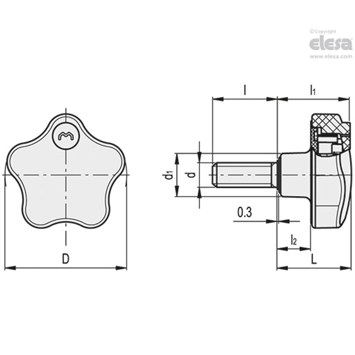 Safety lobe knob-VLS.42-SST-p-M8x25