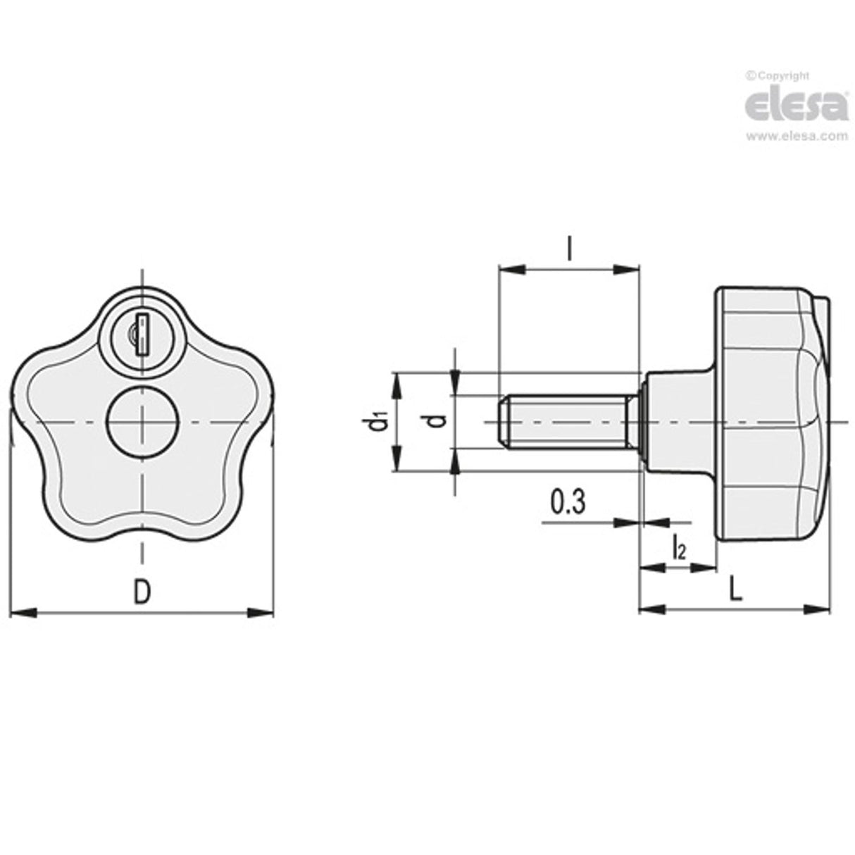 Safety lobe knob-VLSK.63 p-M8x20-U
