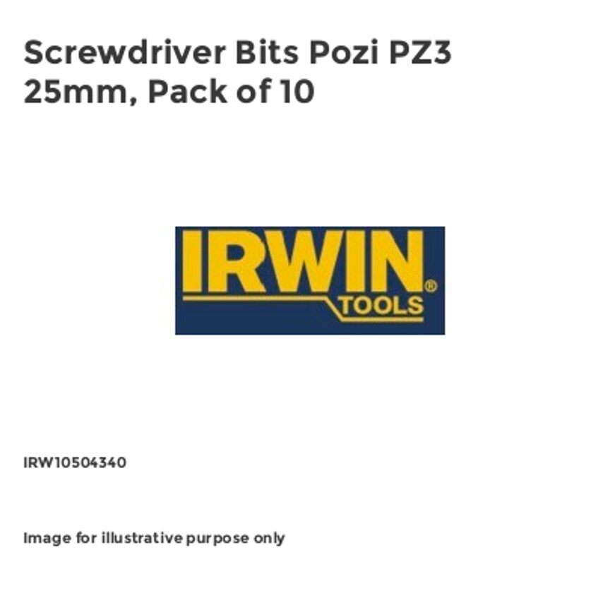 Screwdriver Bits Pozi PZ3 25mm, Pack of 10 IRW10504340