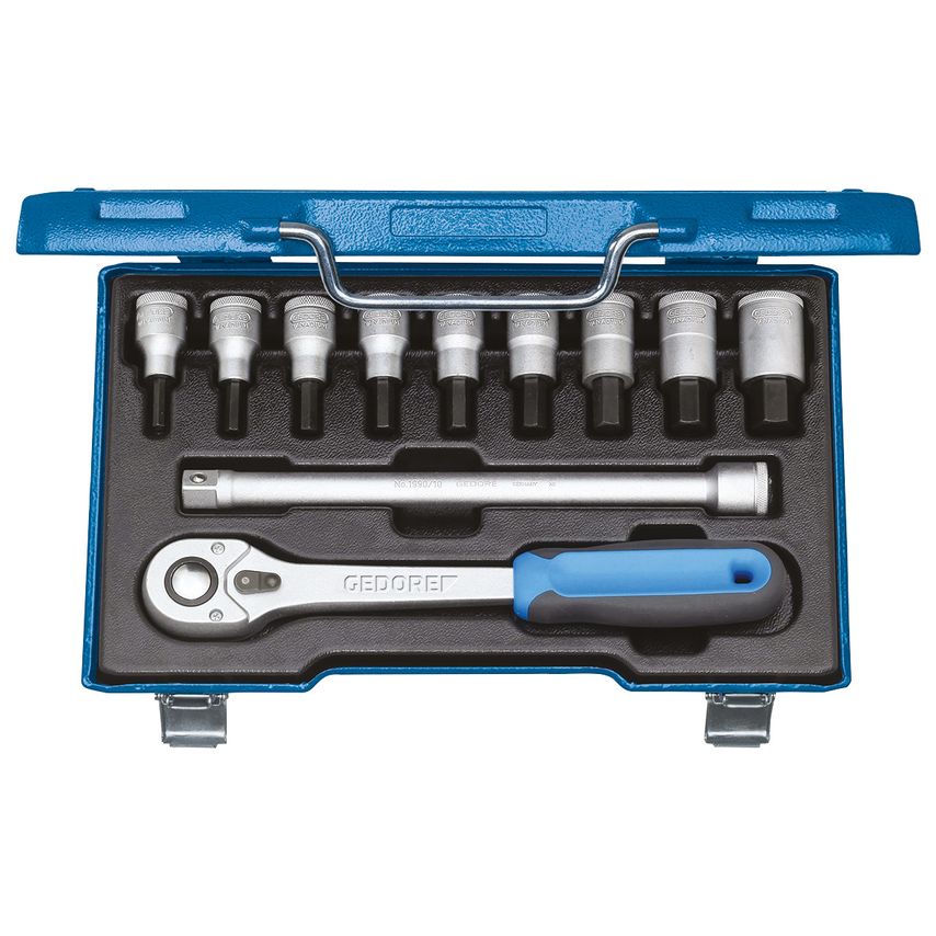 Screwdriver bit socket set 1/2" 11pc in-hex 5-17mm