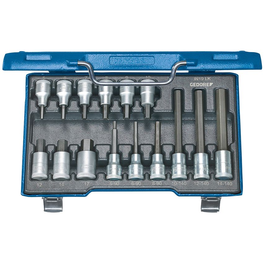 Screwdriver bit socket set 1/2" 15pc in-hex 5-17mm