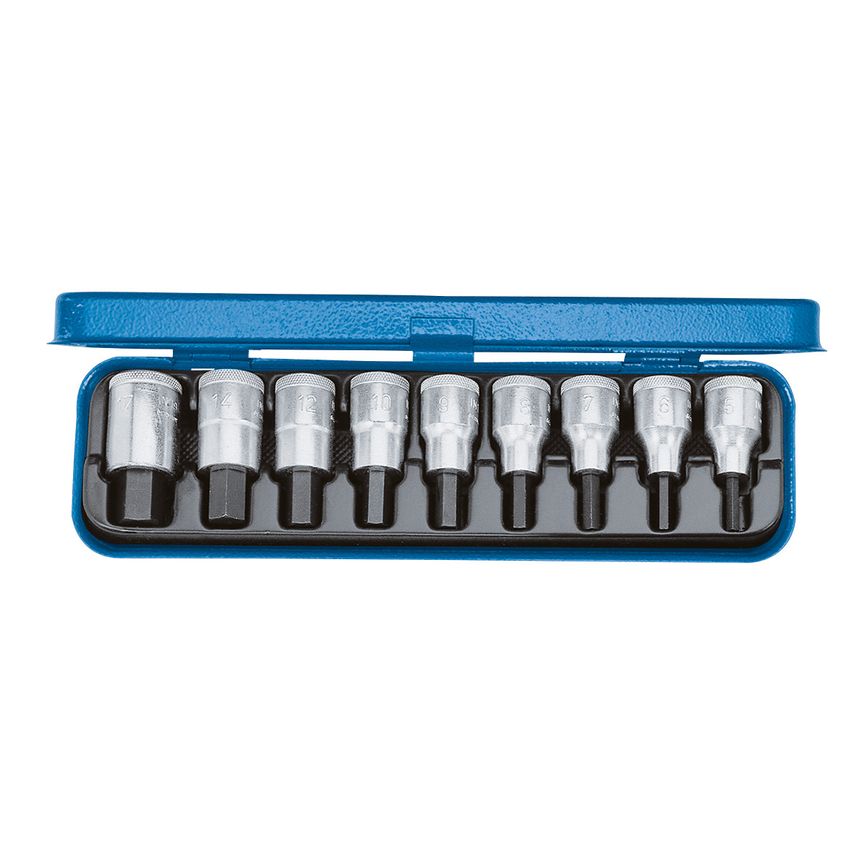 Screwdriver bit socket set 1/2" 9 pcs in-hex INCH