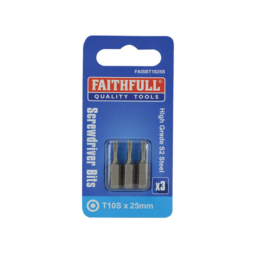 Security S2 Grade Steel Screwdriver Bits T10S x 25mm (Pack 3) FAISBT1025S