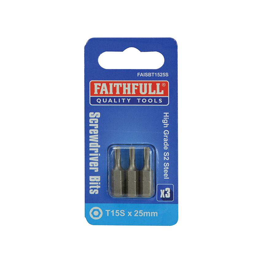 Security S2 Grade Steel Screwdriver Bits T15S x 25mm (Pack 3) FAISBT1525S