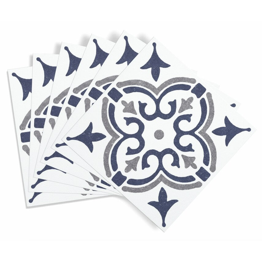 Self Adhesive Wall Tile Jamila Blue 15cm x 15cm Pack of 6
