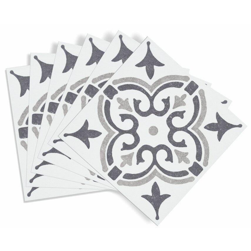 Self Adhesive Wall Tile Jamila Grey 15cm x 15cm Pack of 6