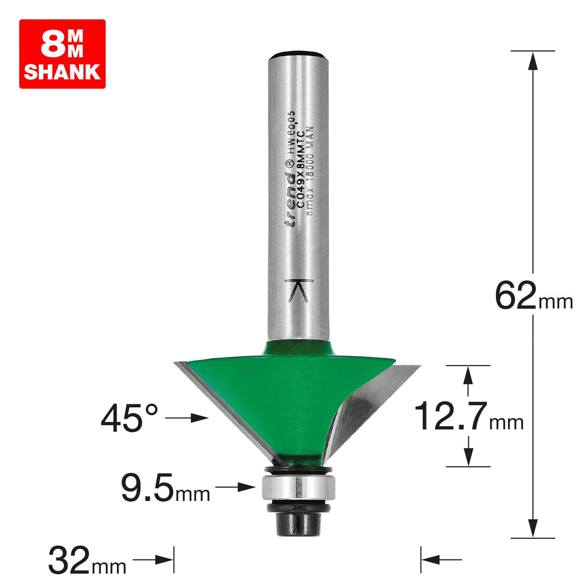 Self Guided Chamfer angle=45 Degrees x 12.7mm Cut - C049X8MMTC