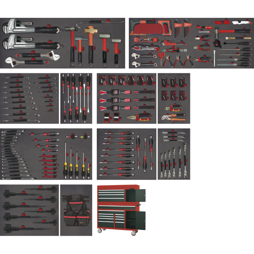 Set of 169 Pieces - Tools Roller Cabinet EVA Foams Antidrop ACO