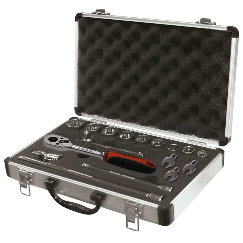 Set of 19 Pieces Socket Wrenches 3/8" 5/16" - 7/8" and Crowfoot 3/8" - 3/4" (12 Edges)