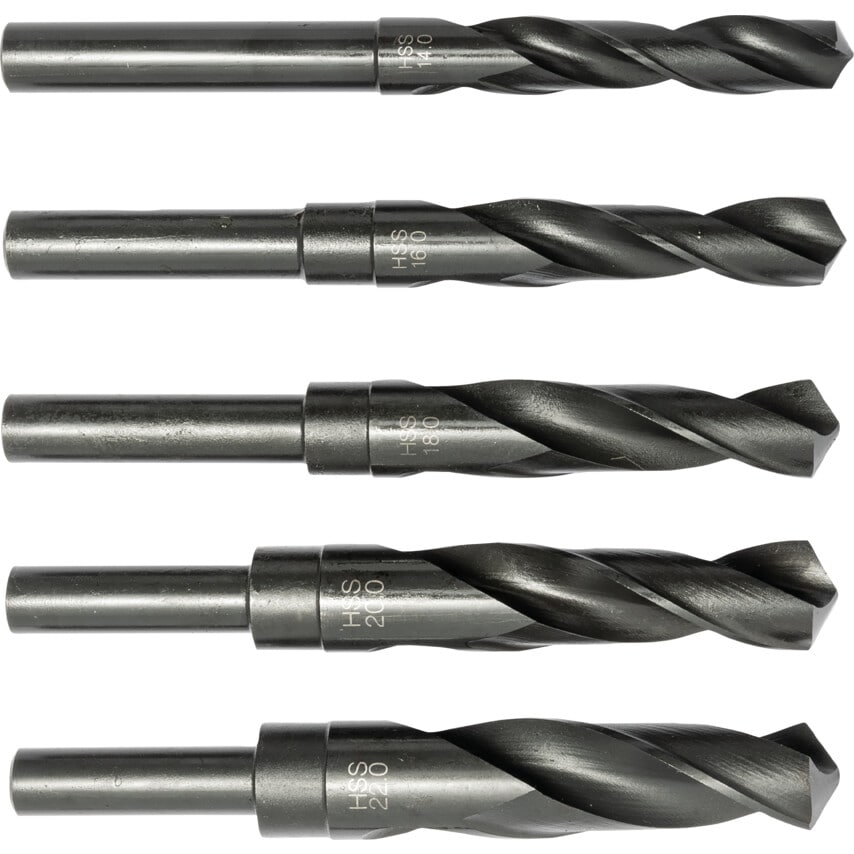 Set of 5 HSS 1/2" Shank Drills