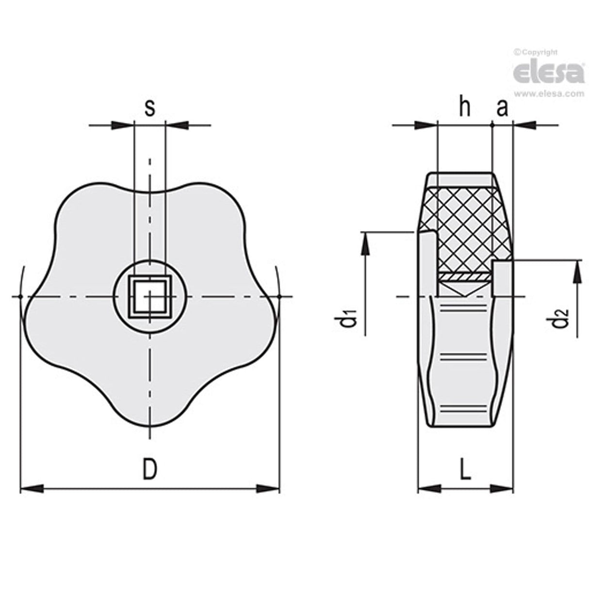 Shortened lobe knob-VCR.192/50-6x6