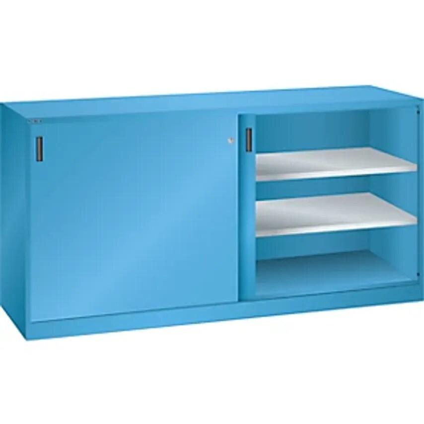 Sliding Door Cupboard With Solid Panel Doors, 4 Shelves, Light Blue