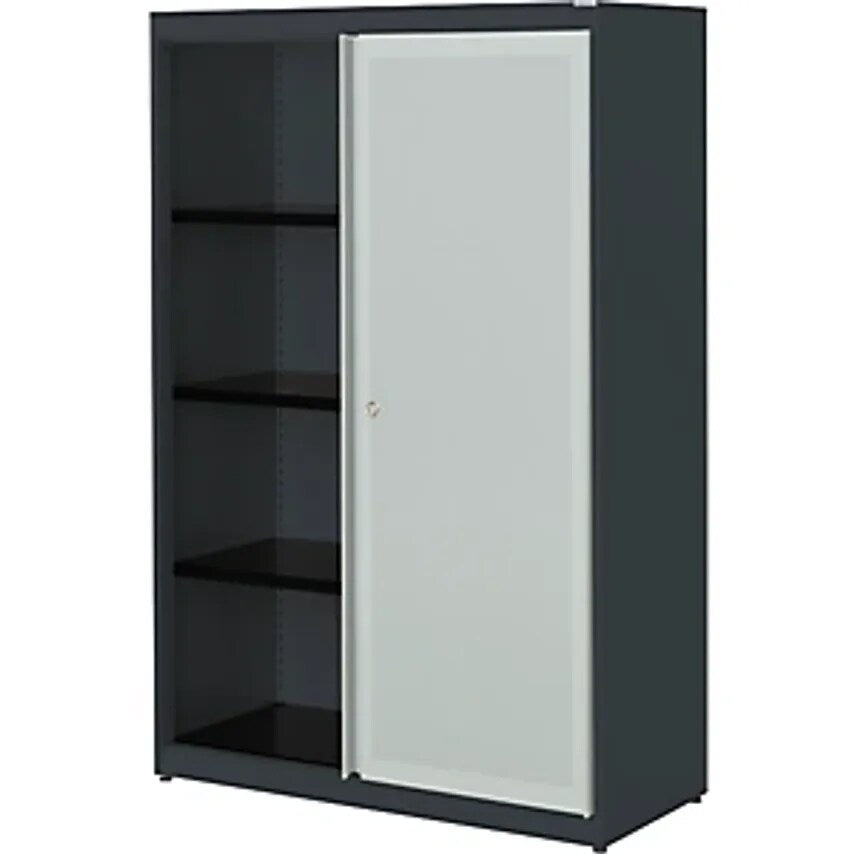 Sliding Door Cupboard - Acoustically Effective - Steel Plate, HxWxD 1516 X 1000 X 432mm, 3 Shelves, Charcoal/Light Grey/Charcoal