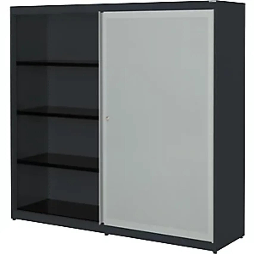 Sliding Door Cupboard - Acoustically Effective - Steel Plate, HxWxD 1516 X 1600 X 432mm, 2 X 3 Shelves, Charcoal/Light Grey/Charcoal
