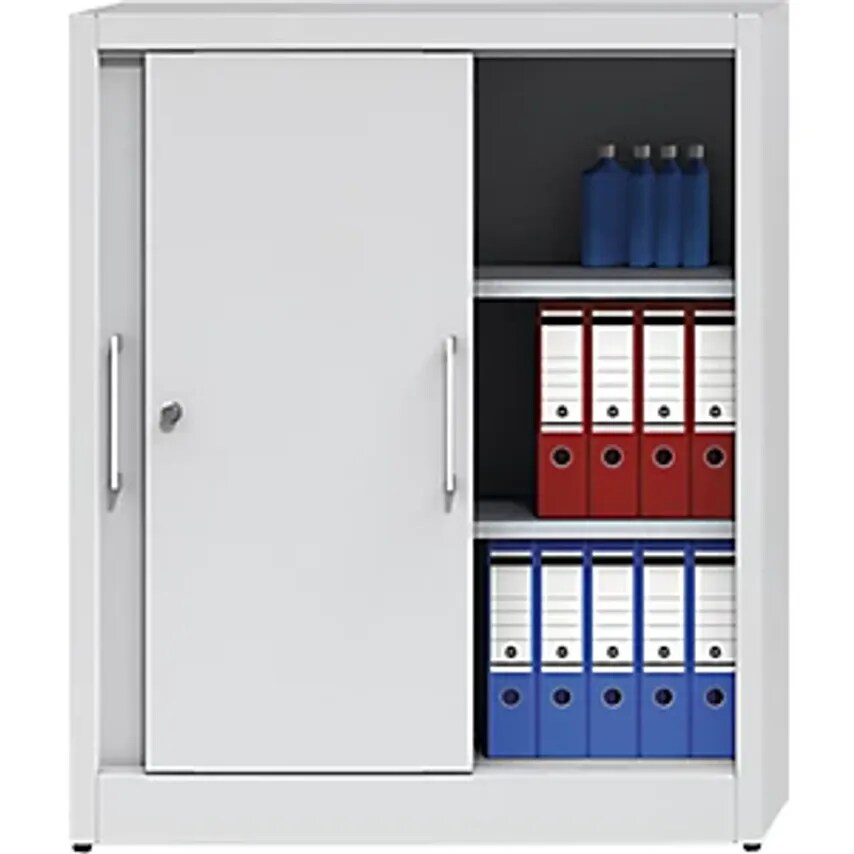 Sliding Door Cupboard - Height 1200mm - With 2 Shelves, HxW 1200 X 1000mm, Depth 420mm, Doors In Light Blue RAL 5012