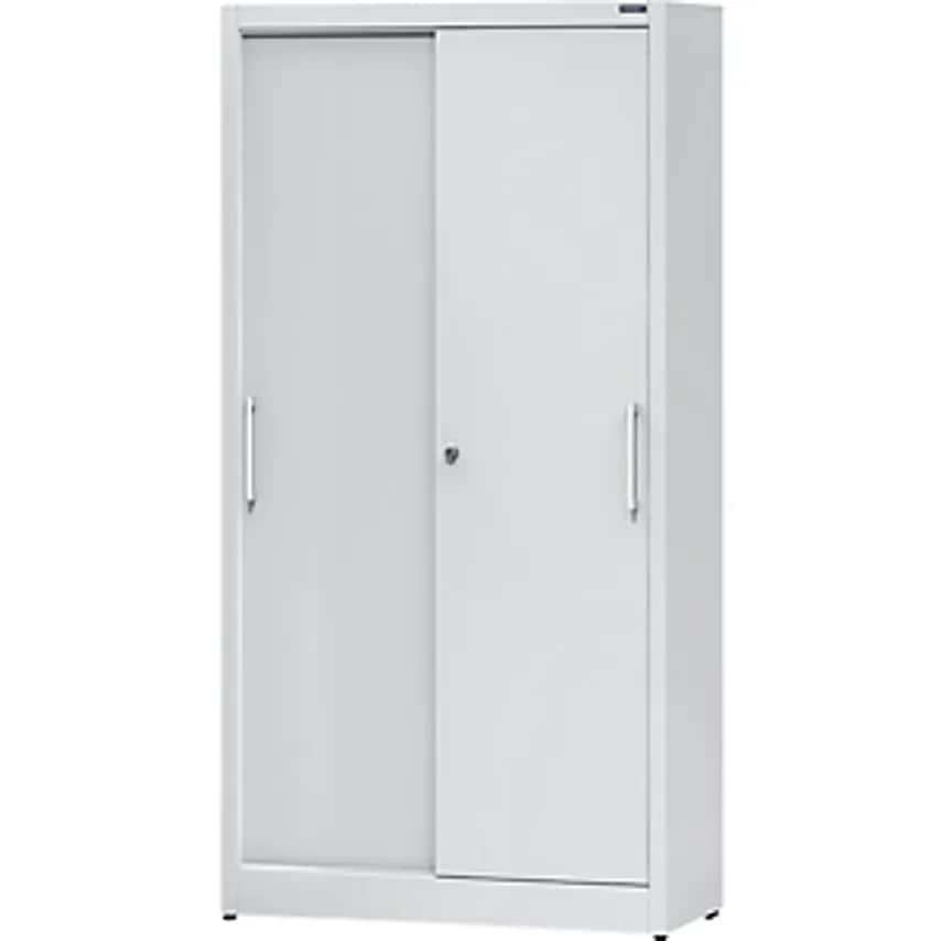 Sliding Door Cupboard - Height 1950mm - With 4 Shelves, Width 1000mm, Depth 420mm, Doors In Light Grey RAL 7035