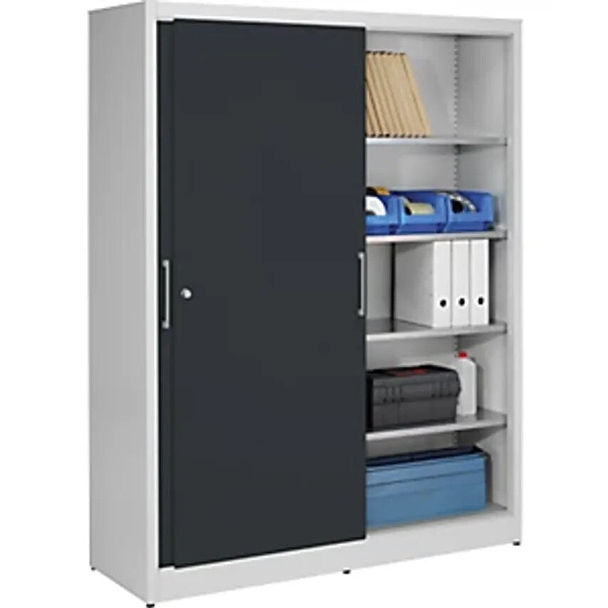 Sliding Door Cupboard - Height 1950mm - With Centre Partition And 2 X 4 Shelves, Width 1500mm, Depth 500mm, Doors Charcoal RAL 7016