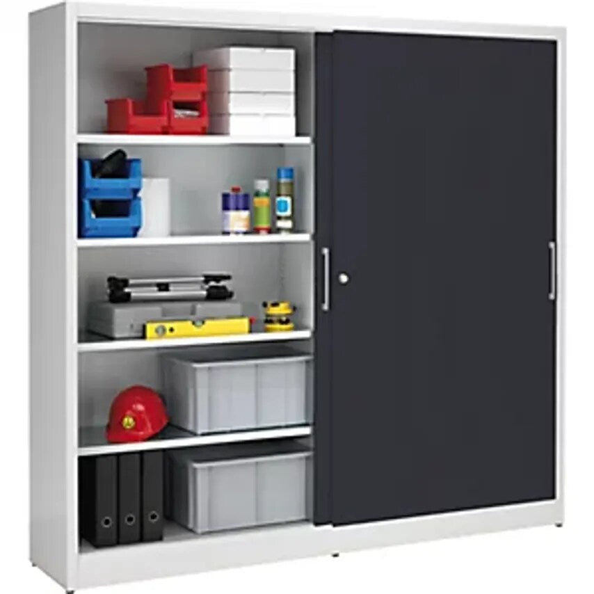 Sliding Door Cupboard - Height 1950mm - With Centre Partition And 2 X 4 Shelves, Width 2000mm, Depth 420mm, Doors Charcoal RAL 7016