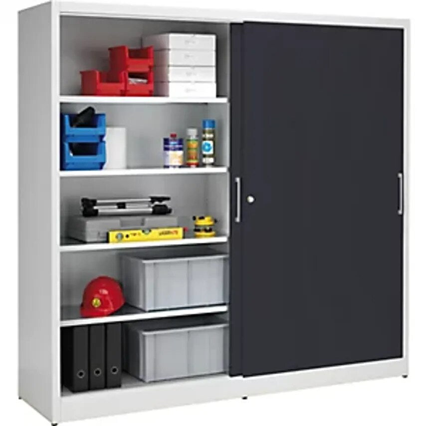 Sliding Door Cupboard - Height 1950mm - With Centre Partition And 2 X 4 Shelves, Width 2000mm, Depth 500mm, Doors Charcoal RAL 7016
