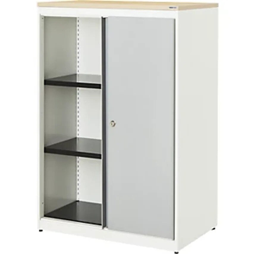 Sliding Door Cupboard - HxWxD 1180 X 800 X 432mm - Pure White/White Aluminium/Maple