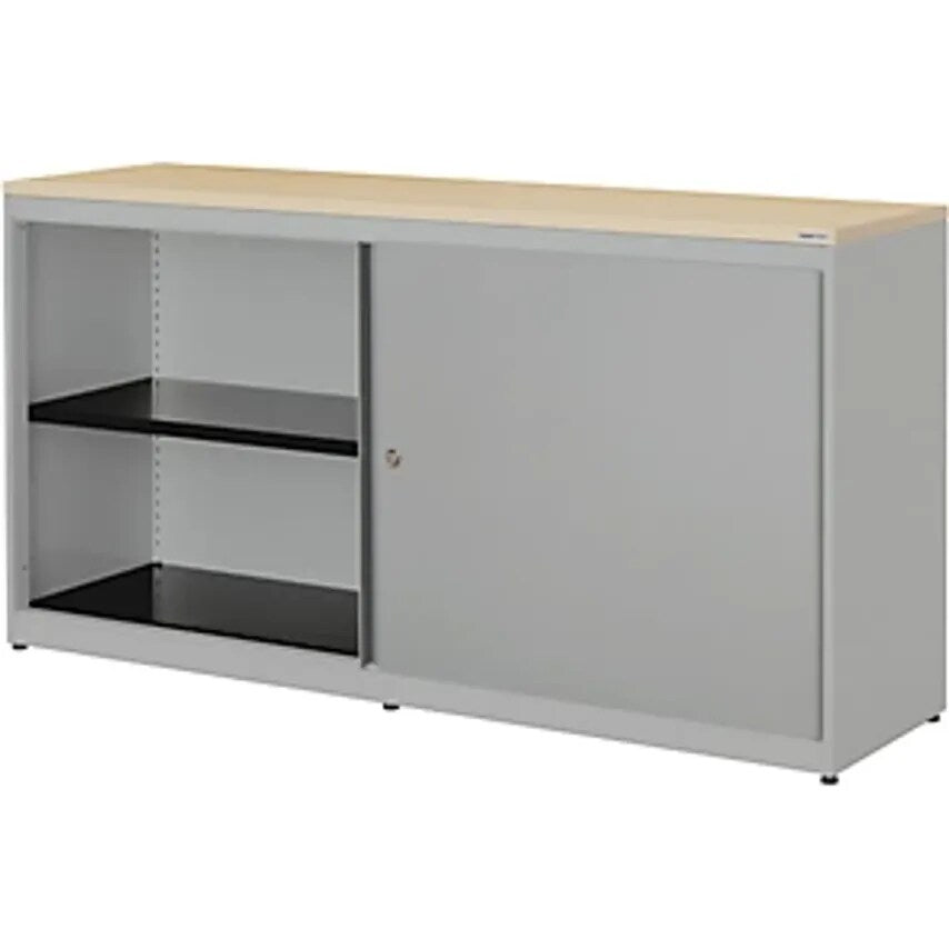 Sliding Door Cupboard - HxWxD 830 X 1600 X 432mm - White Aluminium/White Aluminium/Maple