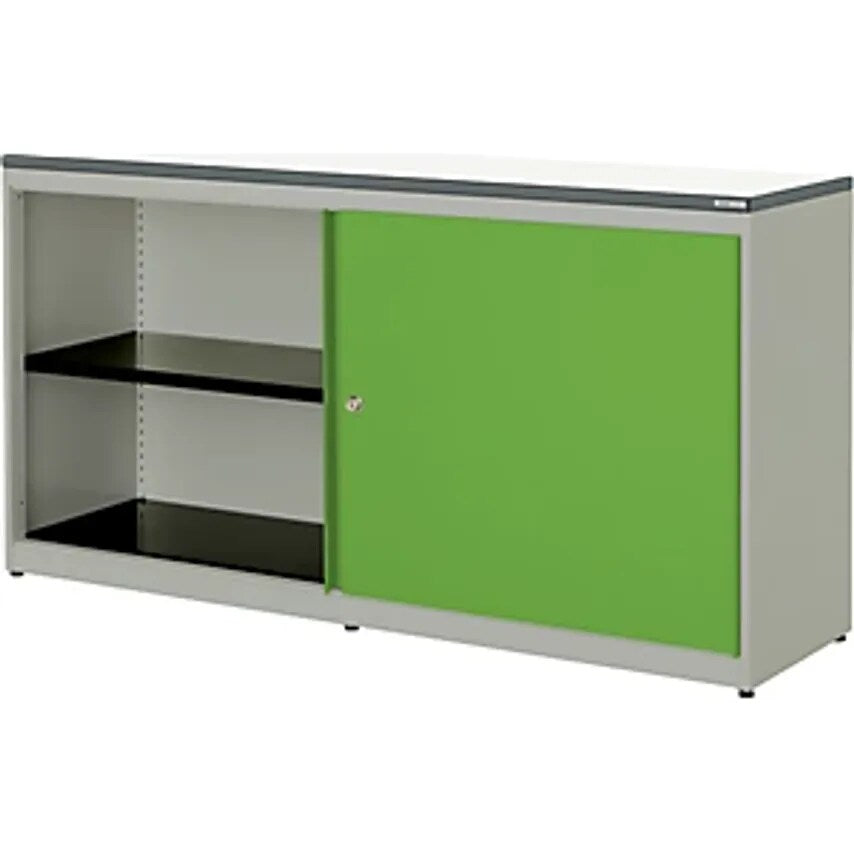 Sliding Door Cupboard - HxWxD 830 X 1600 X 432mm - White Aluminium/Yellow Green/White