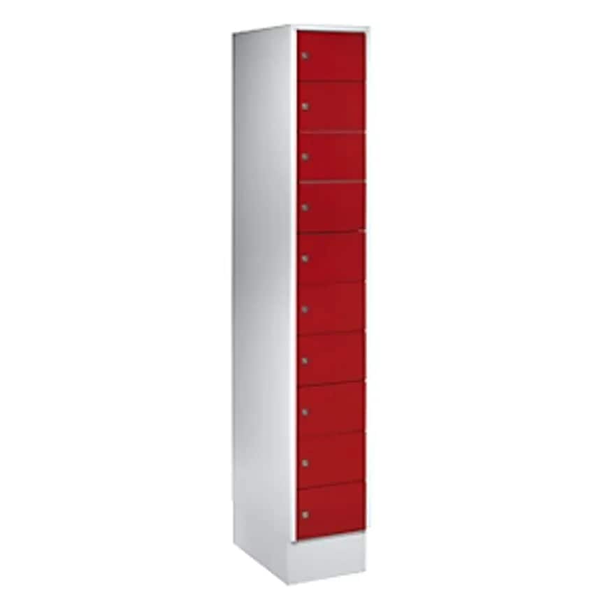 Small Locker Cupboard, 10 Compartments, HxW 1850 X 300mm, Door Colour Flame Red RAL 3000